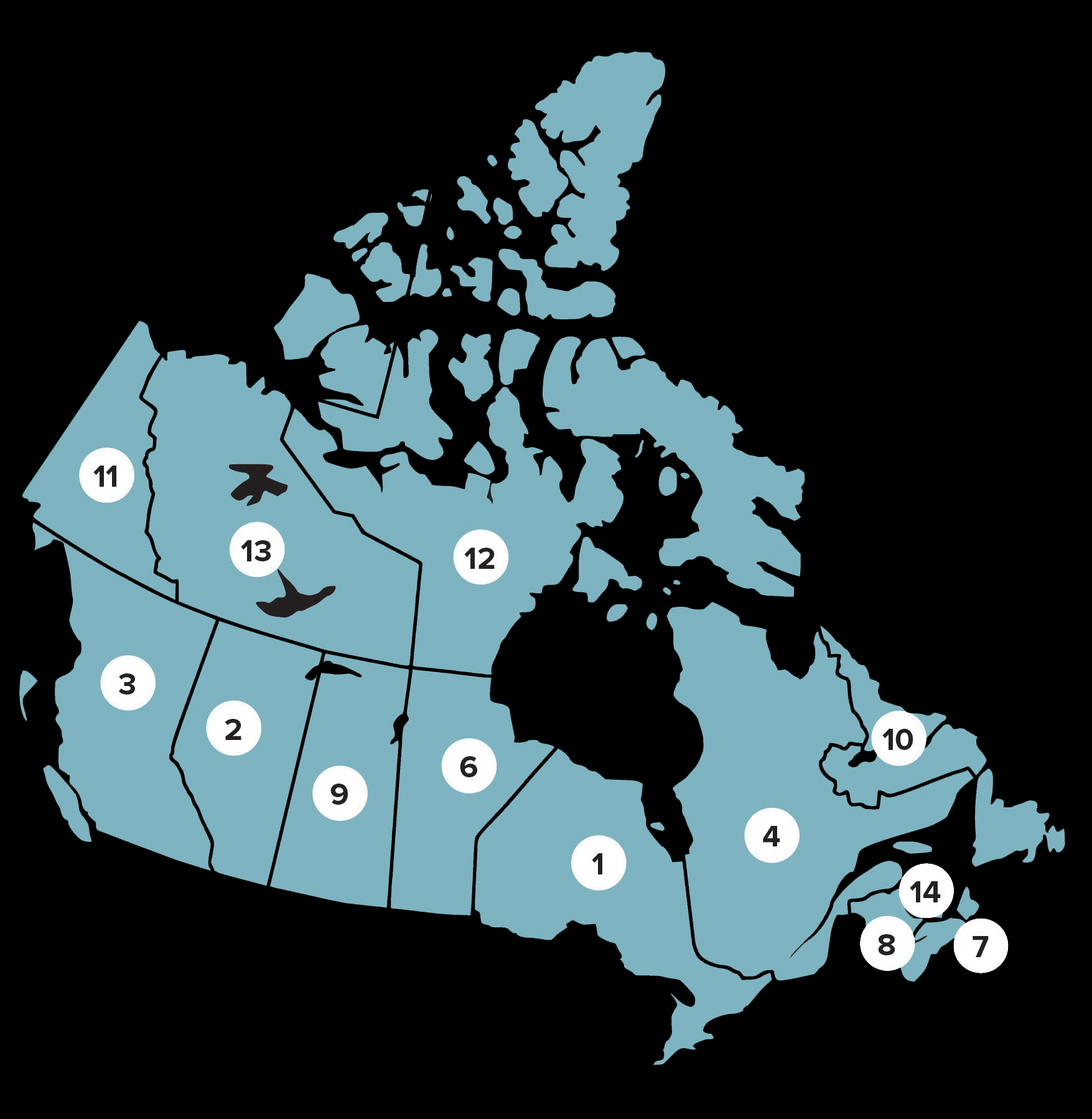 Carte du Canada montrant le pourcentage de plaintes acceptées pour chaque province et territoire